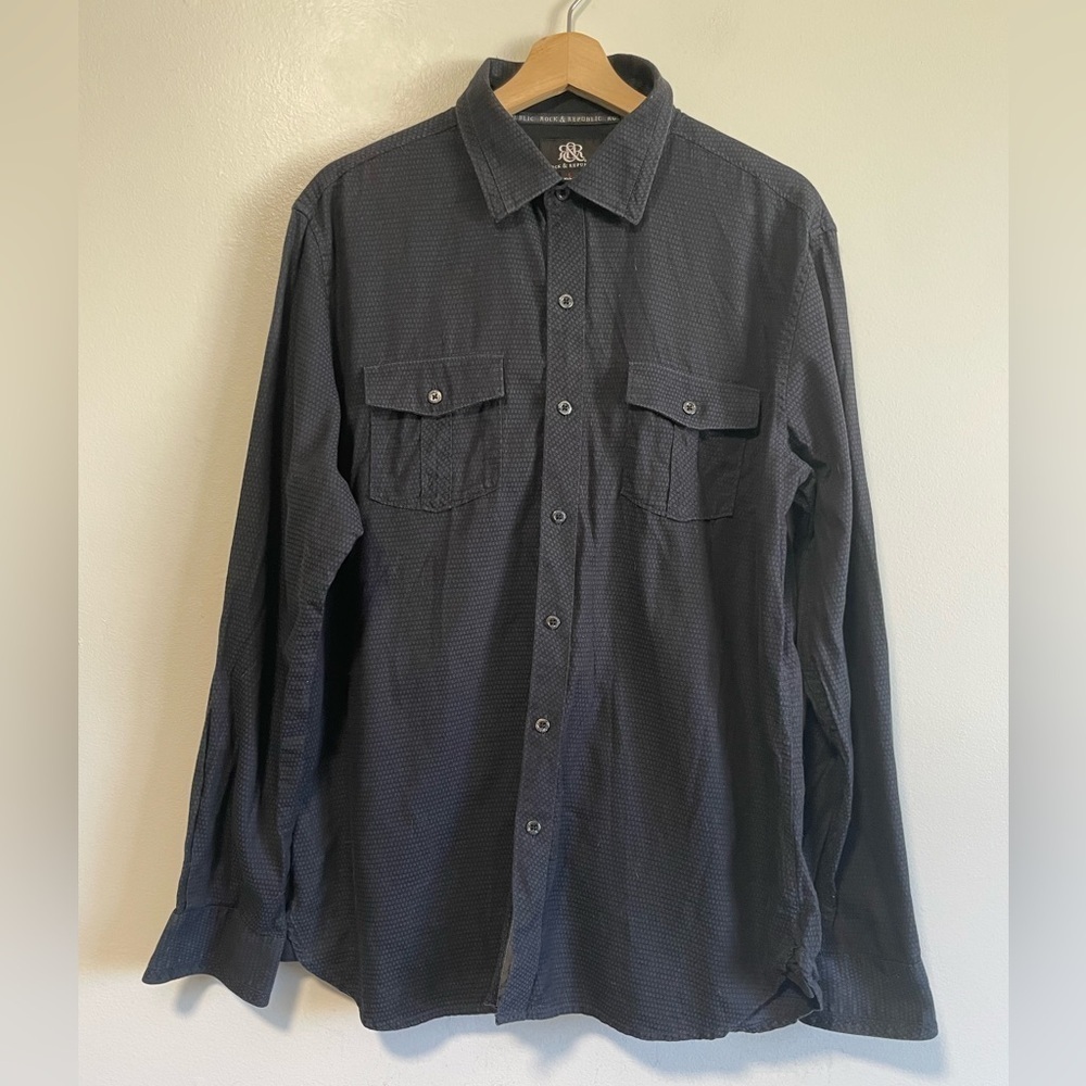 Rock & Republic Printed Long Sleeve Button Up Shirt - Gray - 100% Cotton